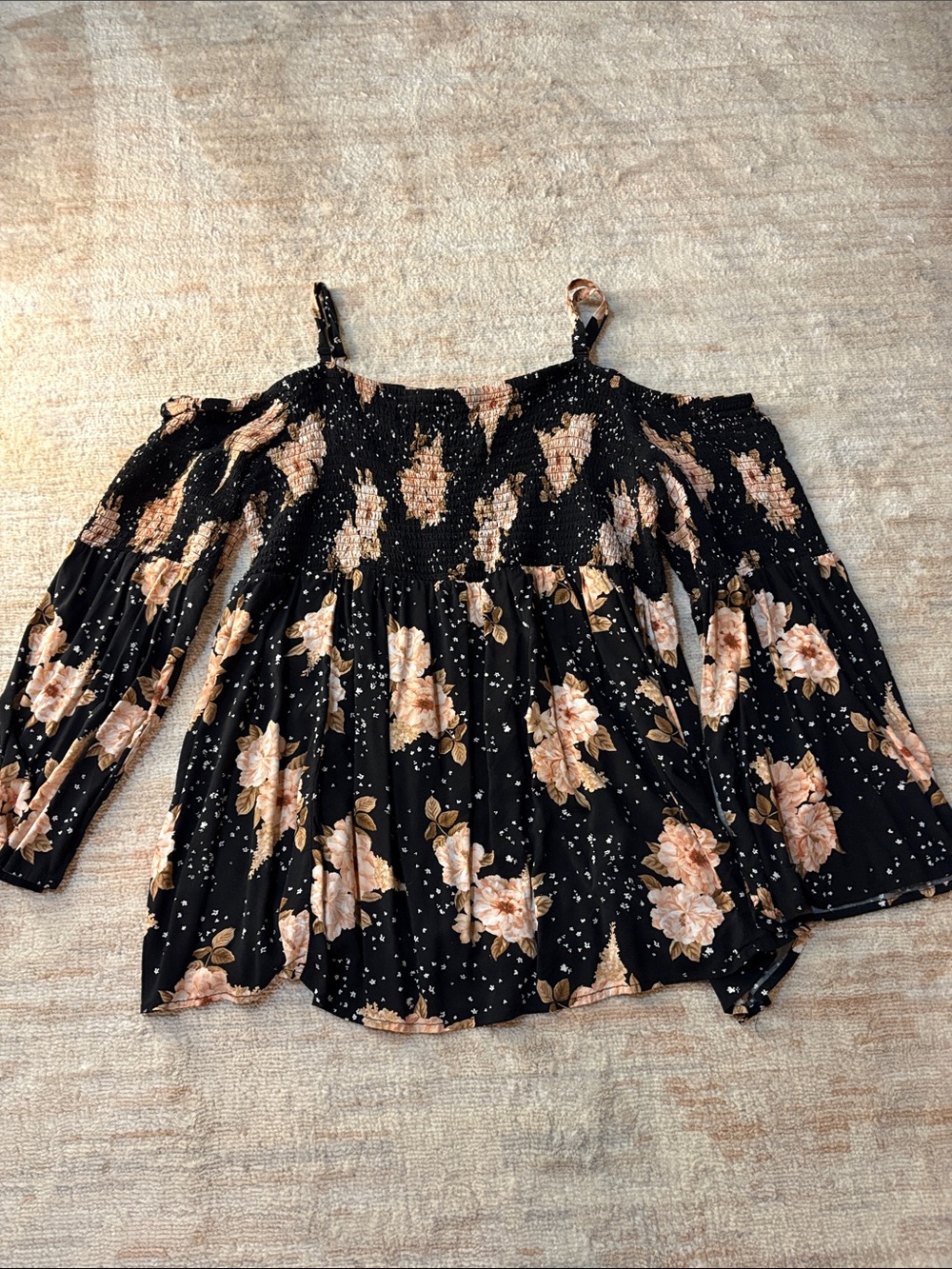 torrid Black Off-Shoulder Floral Blouse with Peach Roses